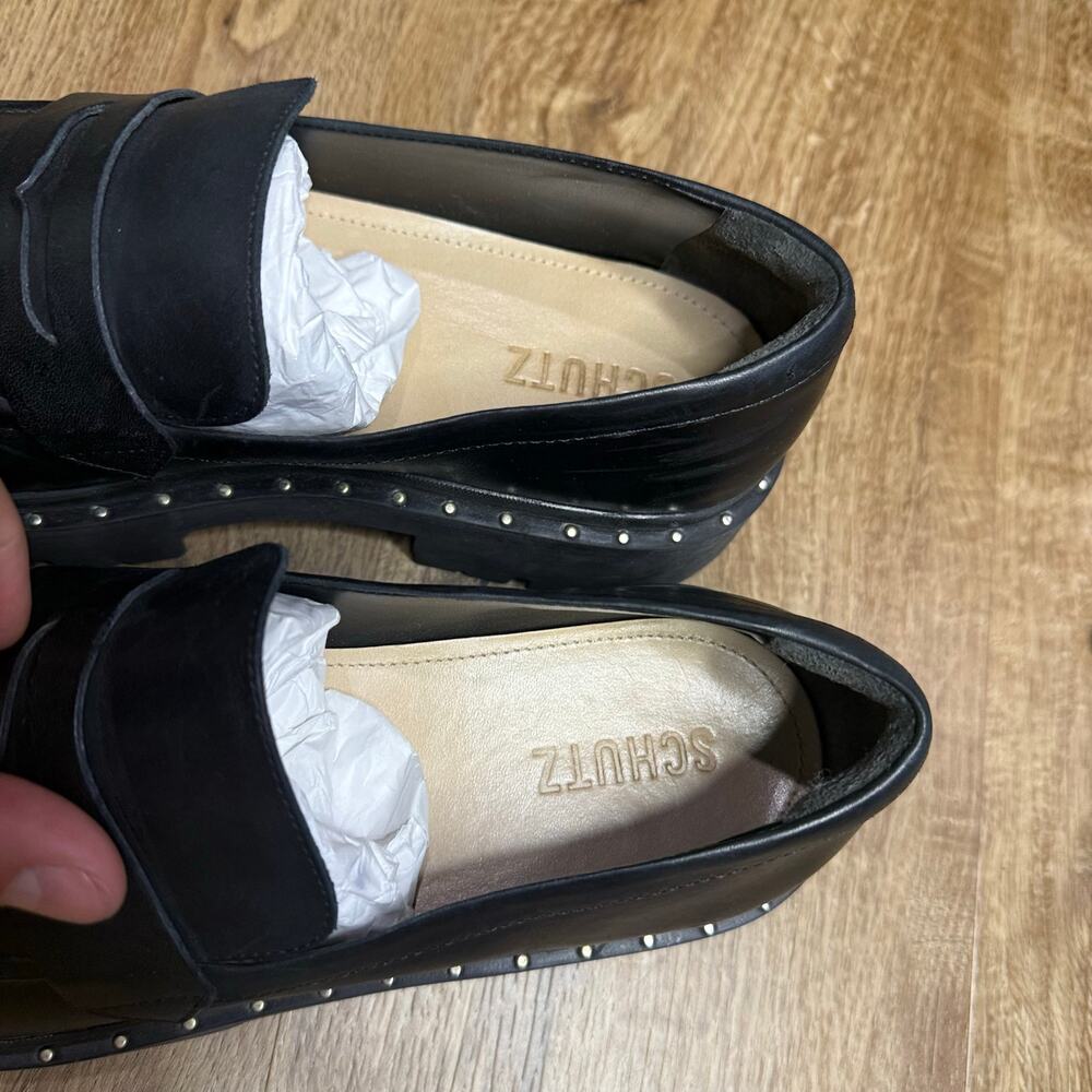 NEW Schutz Women’s Christie Studs Loafer Black Dark Academia Chunky Lug Sole 9B - Picture 5 of 7